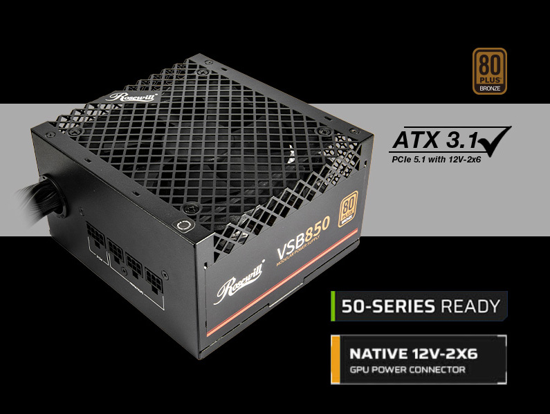 Rosewill VSB 850W 80+ Bronze, ATX 3.0 & 3.1 Compatible, Semi